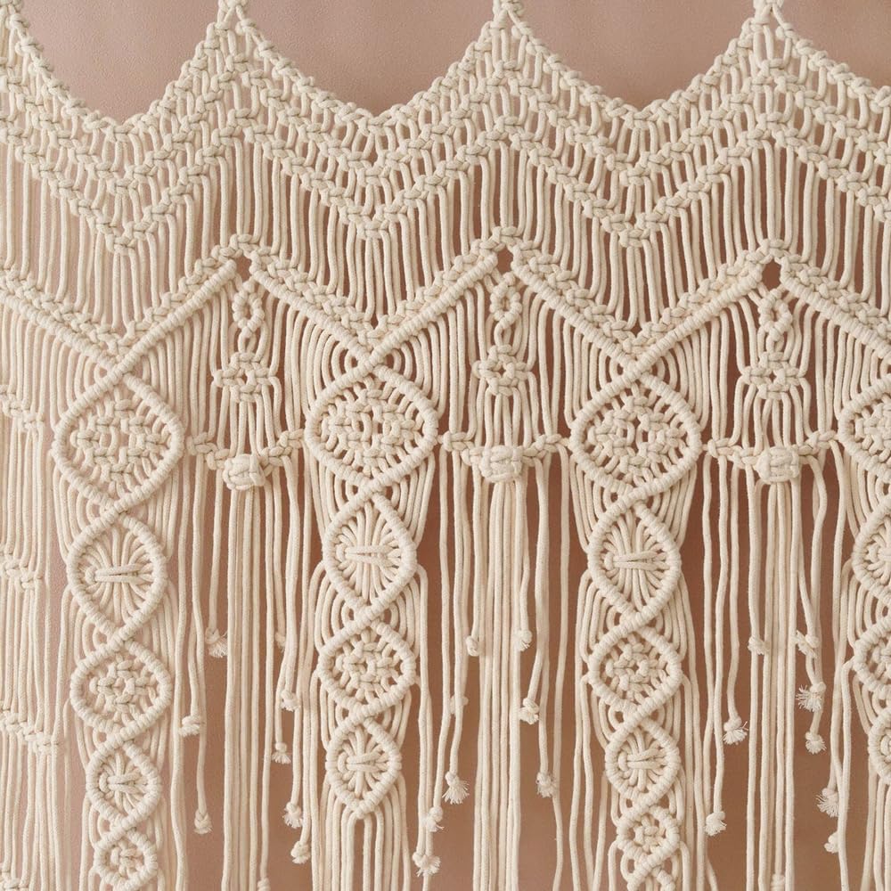 Macrame Valance Curtain for Kichen Windows 41.33 * 53.15Inch Farmhouse Boho Curtains Window Tassels Leaf Valance