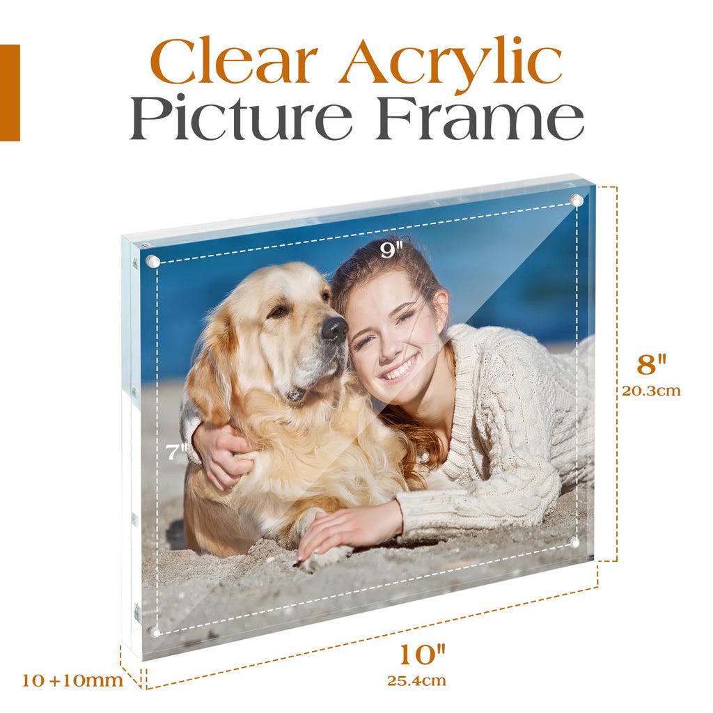 8x10 Acrylic Frame 2 Pack, 20MM Thicker Frameless Clear Picture Frames
