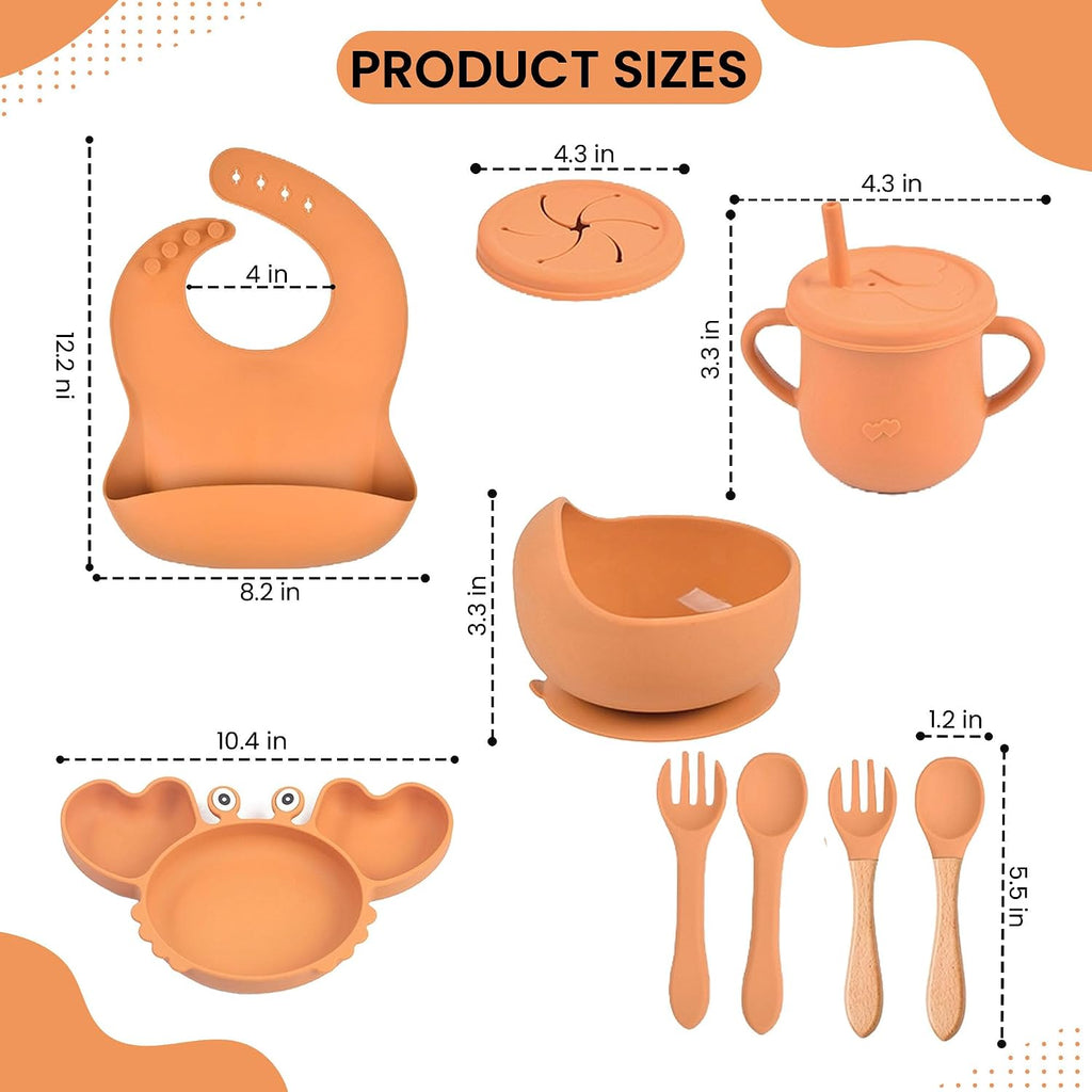Feeding & Weaning Set - Food-Grade Baby Led Weaning Supplies with Suction Plate, Bowl, Bib, Sippy Cup & Soft Spoon