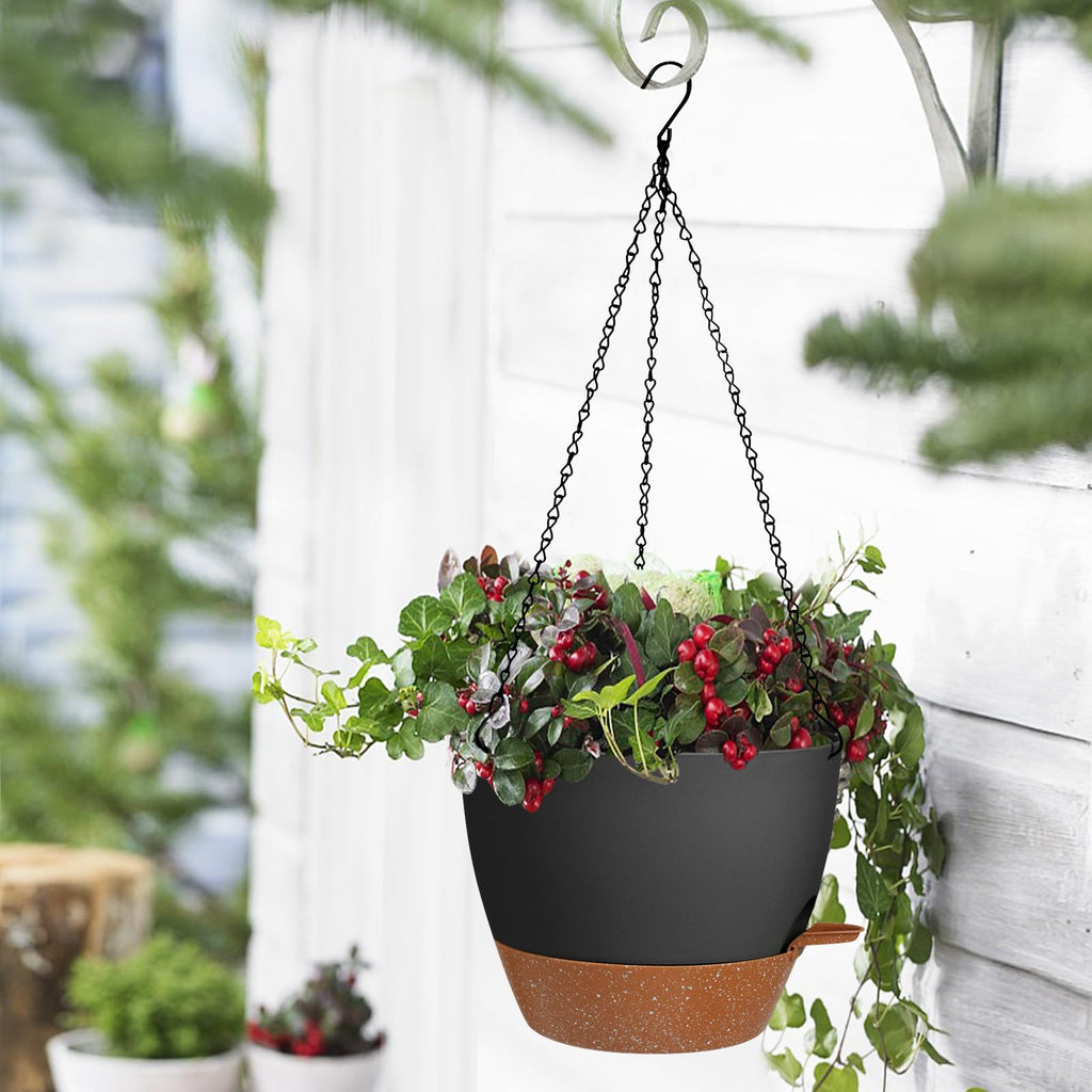 10/9/8 Inch Hanging Planter for Indoor Outdoor Plants, 3 Pack Self-Watering Hanging Pot with Drainage Holes Hanging