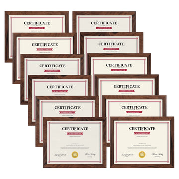 8.5x11 Picture Frame Brown Set of 12, Multi Rustic Walnut Wood-Color 8.5 x 11 Frames Bulk for Award Certificate