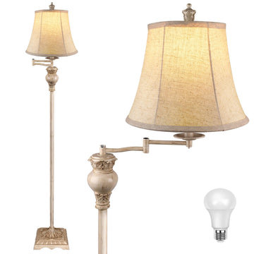 Vintage Floor Lamps, Traditional 350° Adjustable Swing Arm Farmhouse Floor Lamp, Rustic Standing Lamp Pole Lamps for
