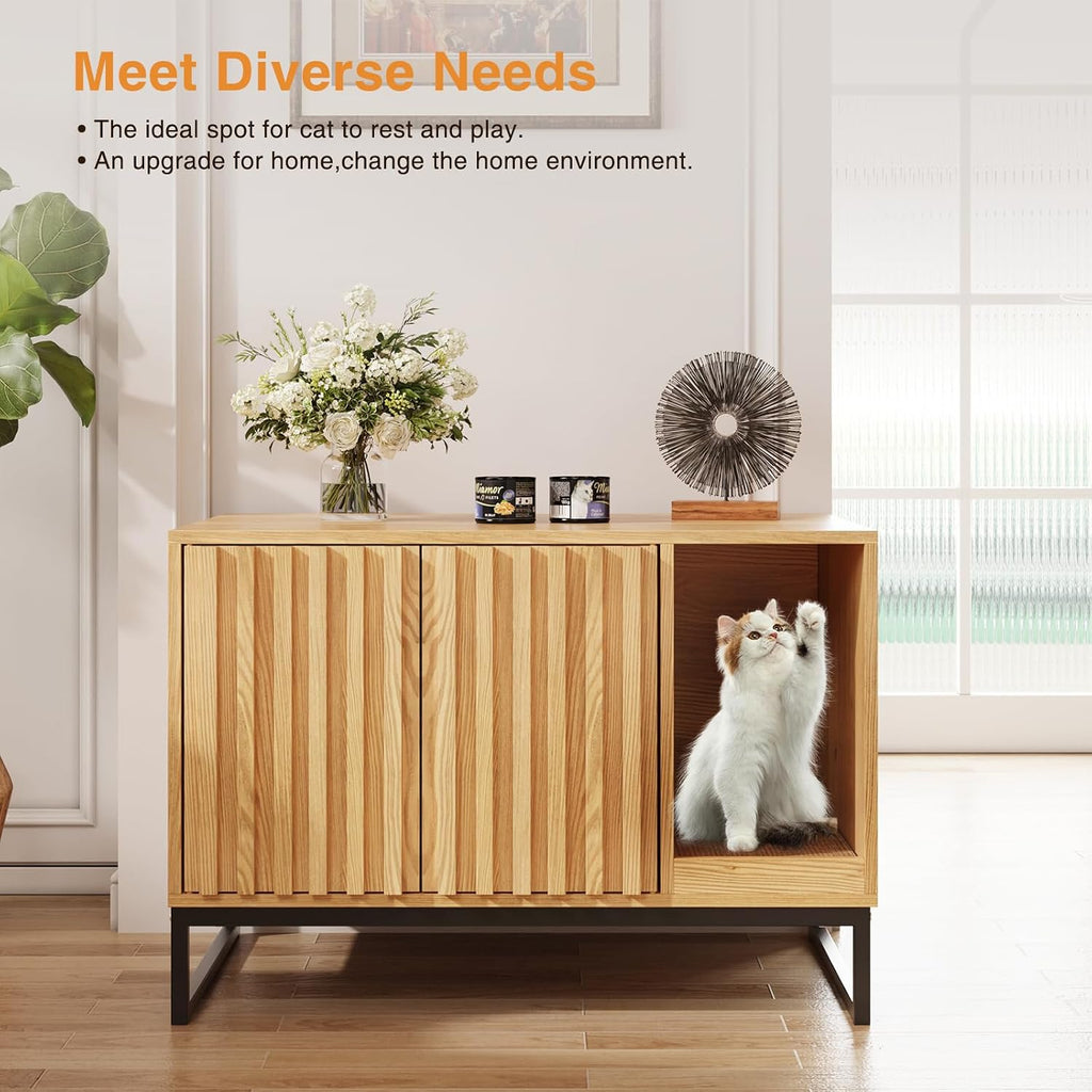 Litter Box Enclosure, Modern Cat Litter Box Enclosure Furniture Hidden Litter Box with Scratch Pad, Cat Washroom