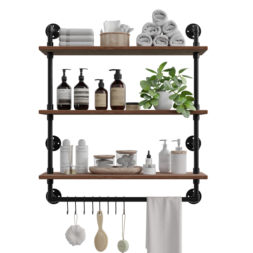 Industrial Pipe Shelving Bathroom Shelves with Towel bar