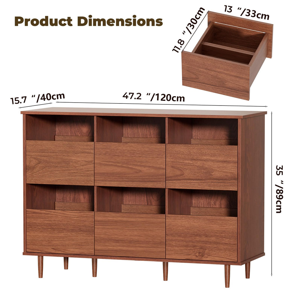 47.2" Large Record Player Stand, Vinyl Record Storage Cabinet, Brown