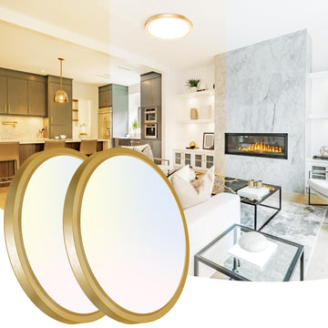 12 Inch LED Ceiling Light Gold, 24W Slim Flush Mount Ceiling Light 3000K/4000K/6500K Adjustable, Modern Round Ceiling