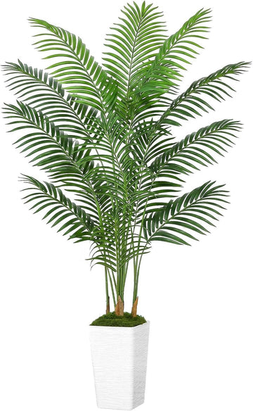 Plant- Faux Tropical Palm Tree with White Tall Planter