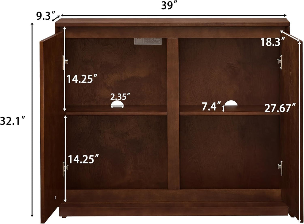 Real Walnut Veneer Sideboard Buffet,Narrow Entryway Storage Cabinet | Walnut Credenza Storage Cabinet,Thin Sideboard