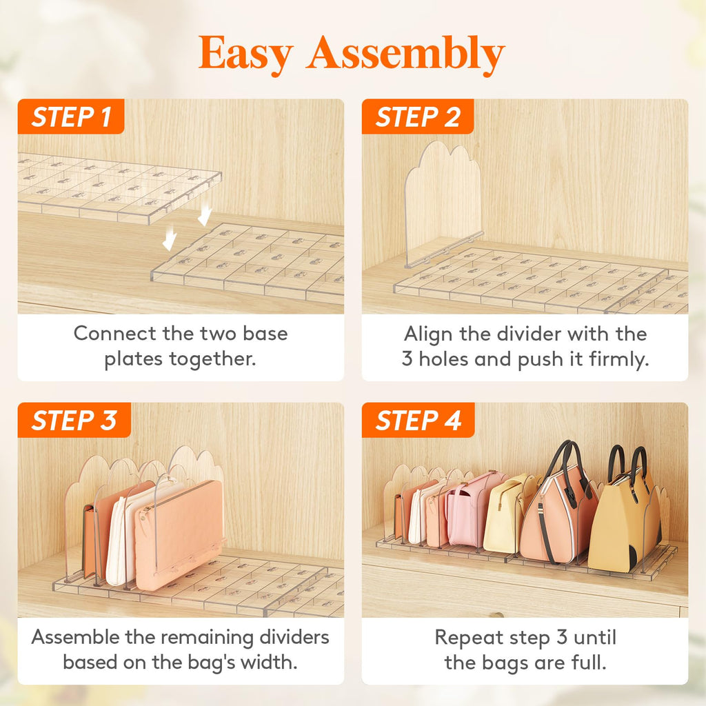 Purse Organizer for Closet, Adjustable Clear Handbag Shelf Dividers