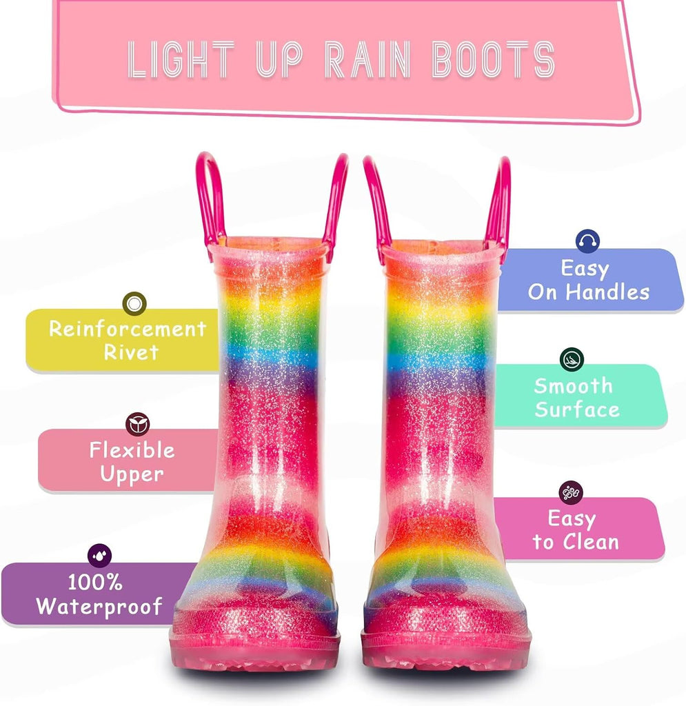Girls Glitter Rain Boots Kids Light Up Boots