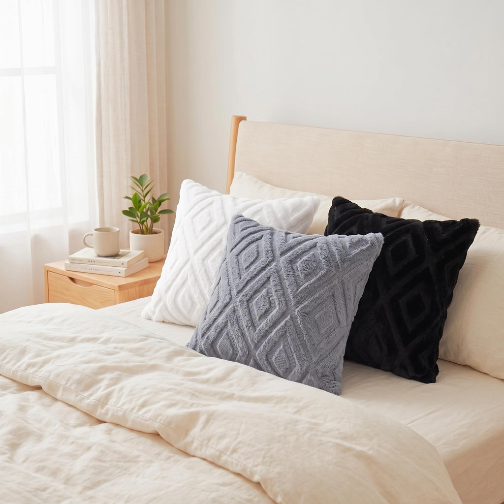 Fall Pure White Faux Fur Throw Pillow Covers 26x26 Set of 2
