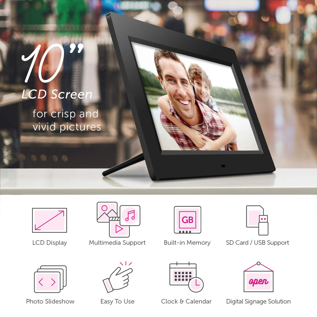 10" LCD Digital Photo Frame w/4GB Built-In Mem & USB SD/SDHC Support (ADMPF310F) Black