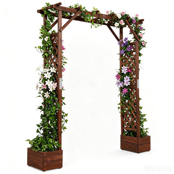 Wooden Garden Arbor with Planter, Wedding Arch for Ceremony, Wood Garden Arbour Trellis for Plant Climbing, Pergola