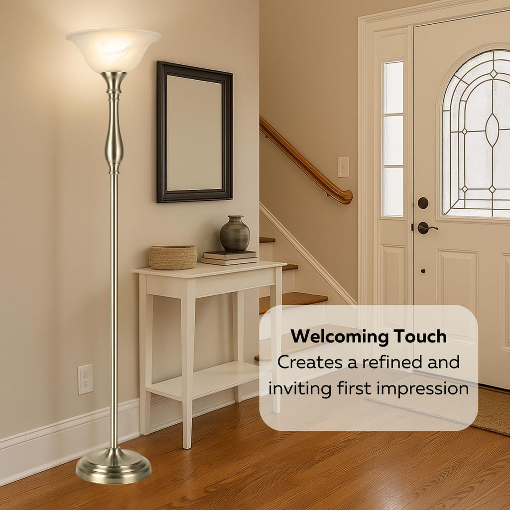 Torchiere Floor Lamp, 72", Brushed Nickel
