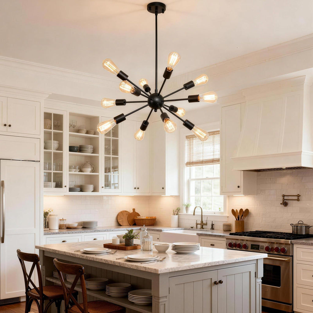 12-Light Black Farmhouse Sputnik Chandeliers Light Fixture