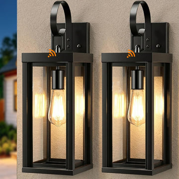 18" Large Solar Porch Lights Outdoor Wall Sconce 2-Pack, Matte Black