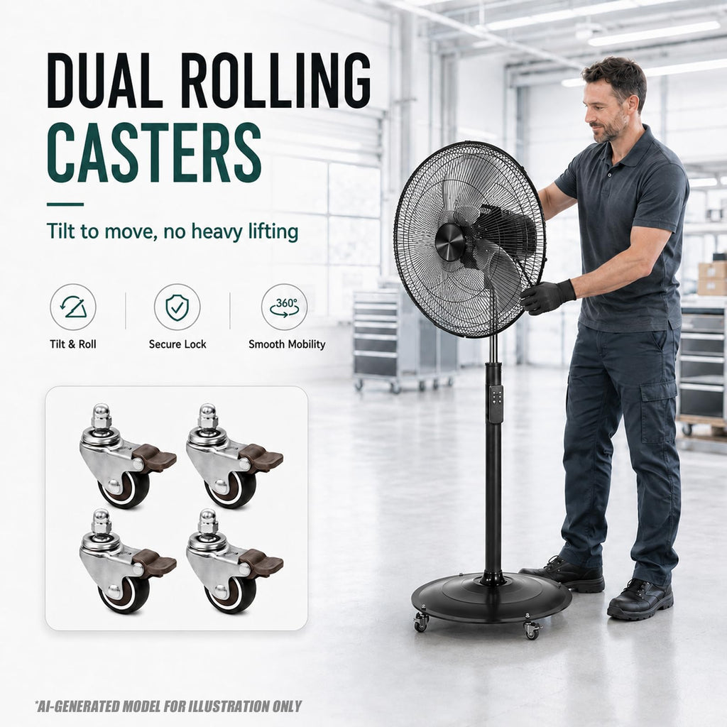 20" DC Motor Pedestal Fan, 5100 CFM High Velocity Oscillating Fan, Remote Control, Heavy-Duty Metal Standing Fan with