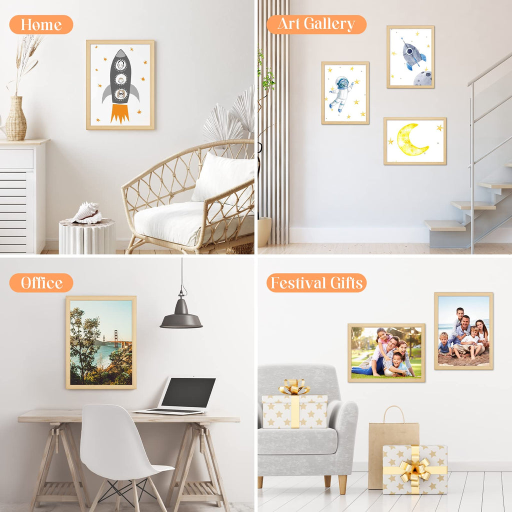14x18 Wood Frame, Rustic Natural Wooden 18x14in Poster Picture Frame, Modern Beige Woodgrain 14 x 18inch Gallery Wall
