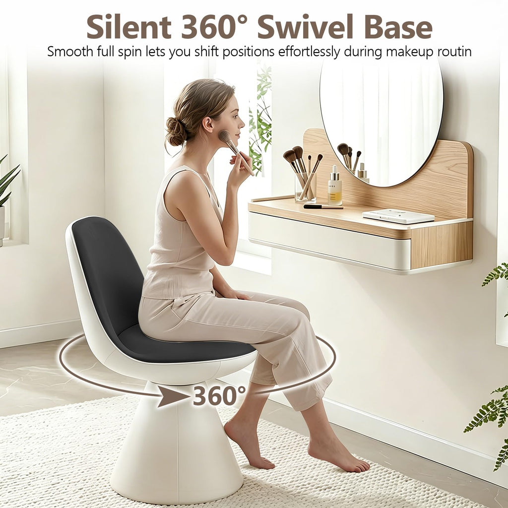 Modern Upholstered Vanity Stool Chair, Comfy PU Leather Ottoman Stool