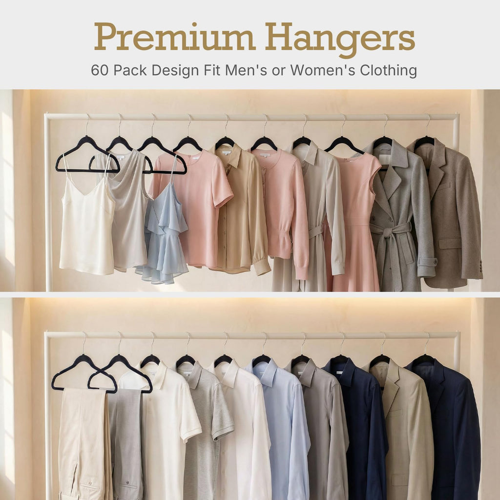 Black Velvet Hangers 60 Pack, Premium Non Slip Clothes Hangers