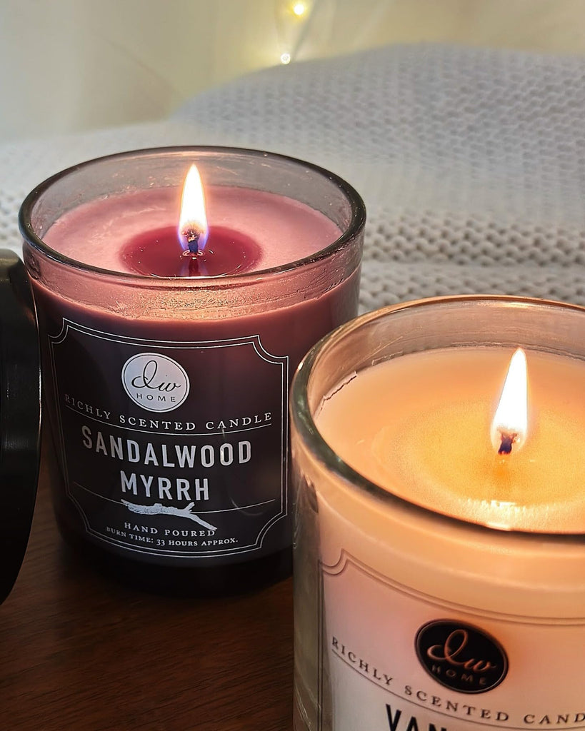 Sandalwood Myrrh Scented Candle, 15 oz, Large Double Wick Candle Jar, Up to 56H Burn Time, Luxury Scented Candle for