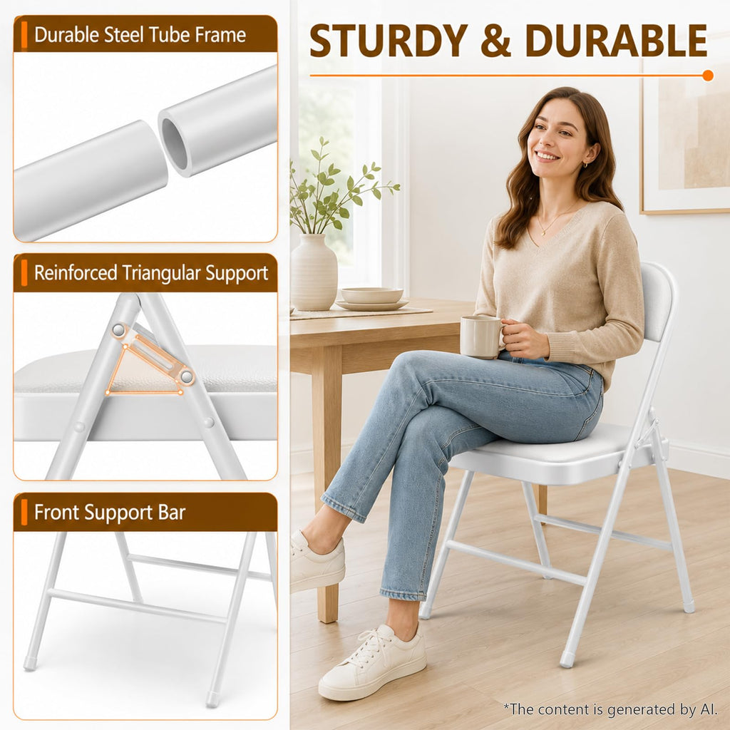 6 Pack PU Leather Folding Chair with Padded, White