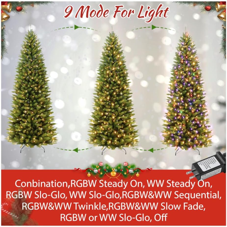 9ft Prelit Fraser Fir Slim Artificial Christmas Tree with RGBW Light