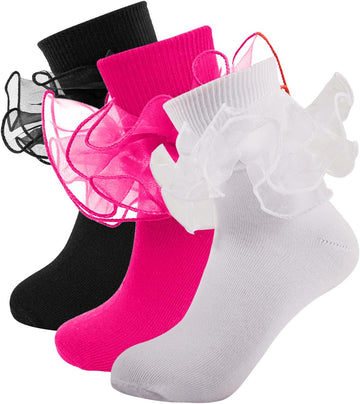 Double Lace Turn Cuff Frilly Church Dress Socks