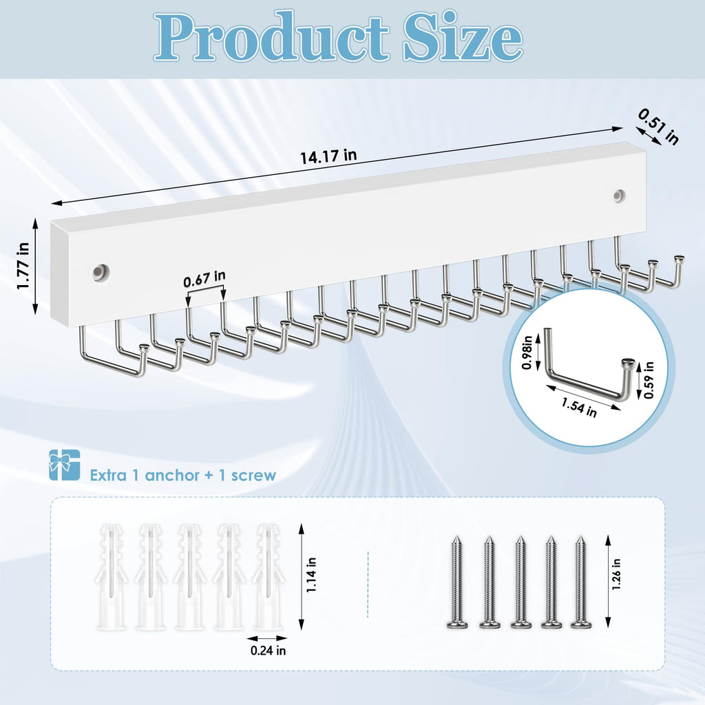 Tie Rack Belt Hanger Wall Mounted Tie Organizer White 2 Pack