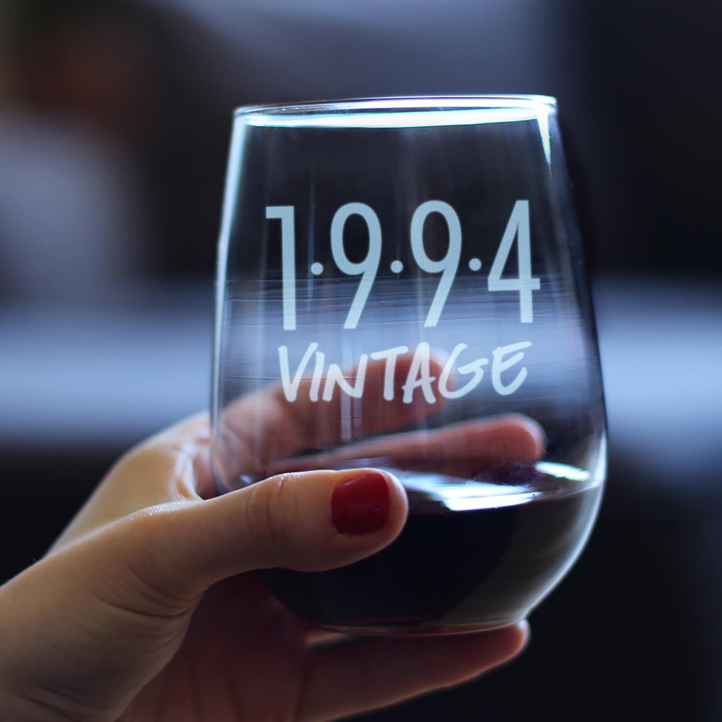 Vintage 1994 Stemless Wine Glass for 32nd Birthday - 17 oz - Set of 2