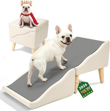 Dog Stairs for Small Dogs 16" H, Foldable 2-in-1 Ottoman Dog Ramp for Couch