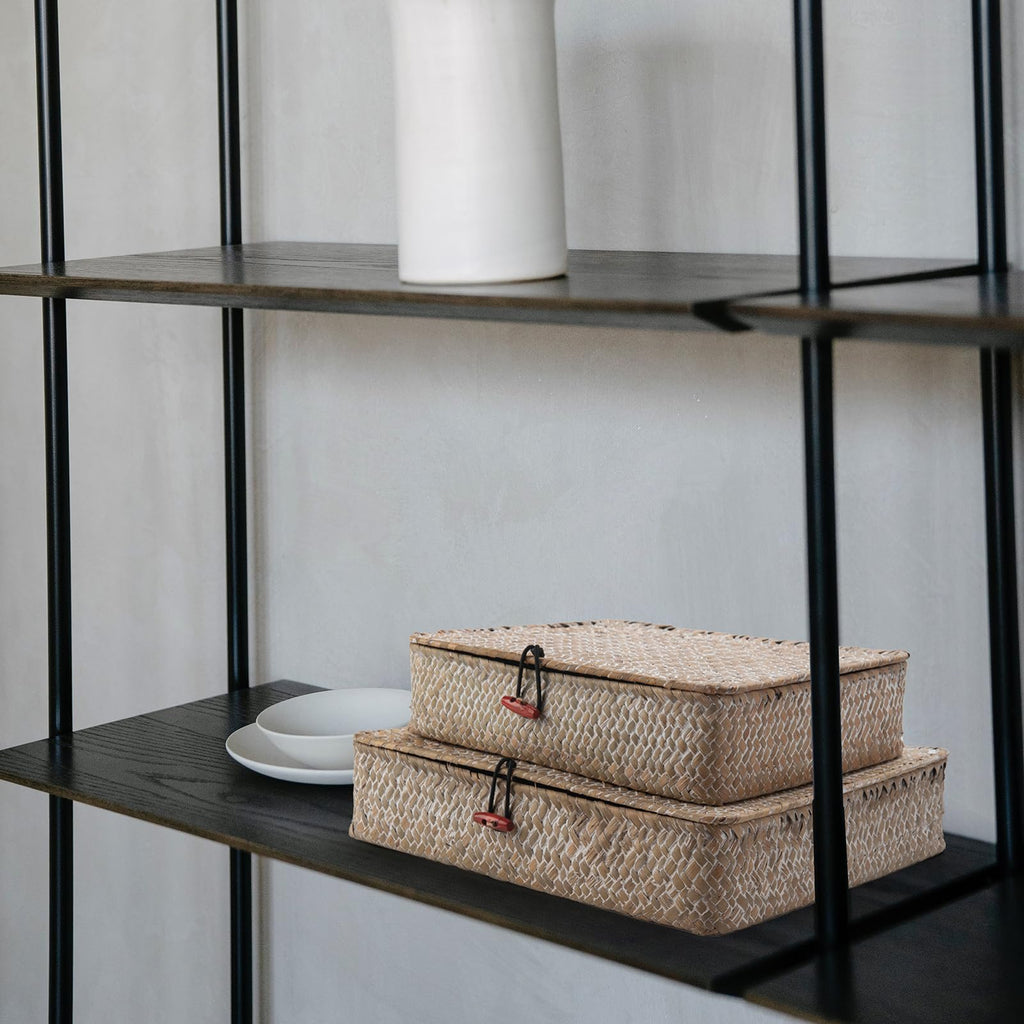 Whitewash Seagrass Basket with Lid for Storage Set of 2 Rectangular