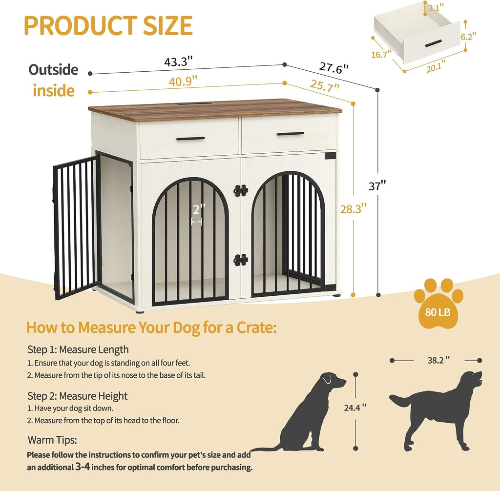 Dog Crate Furniture with Storage & Power Indoor Dog Kennel