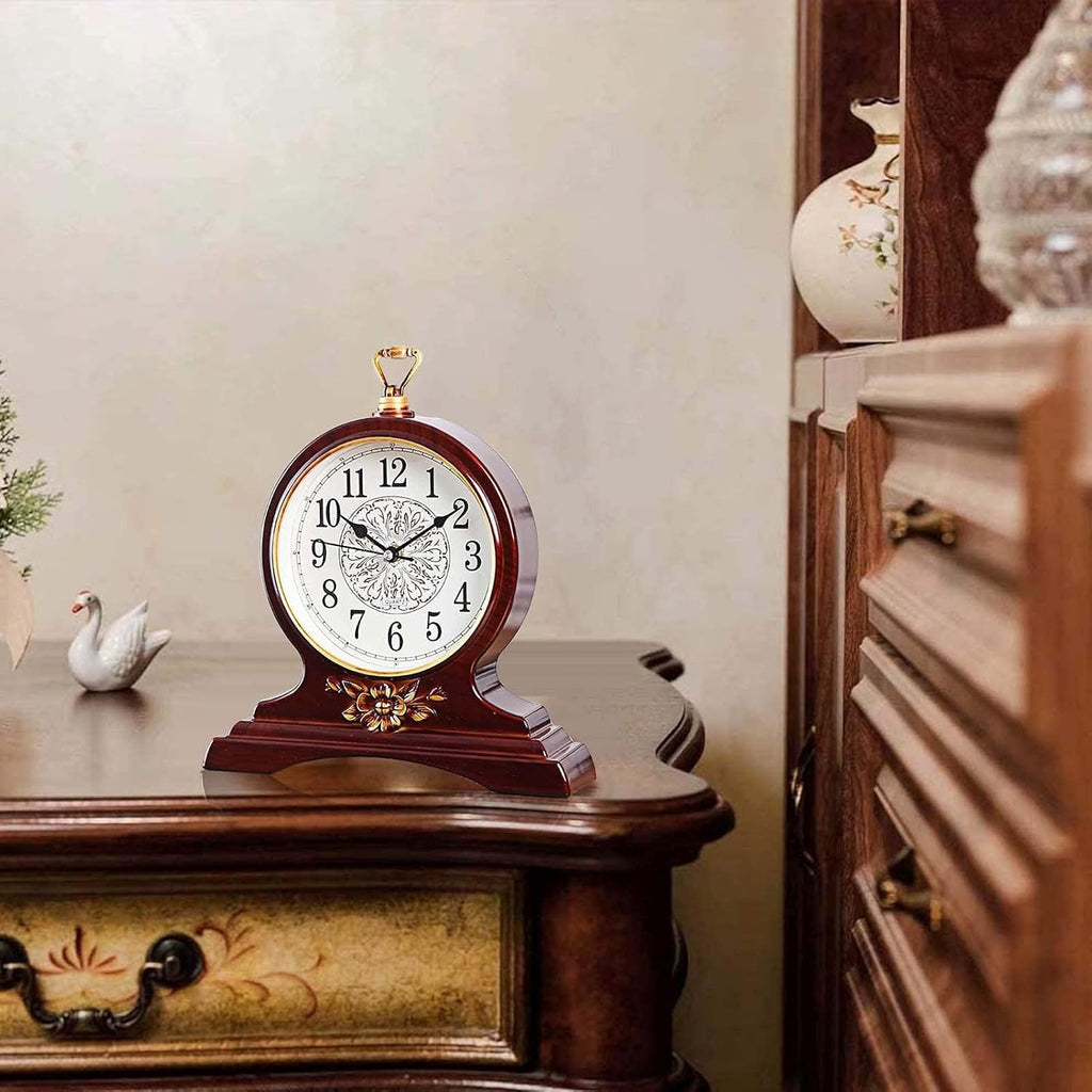 Rnuie Desk Clock for Table Decor, Retro Mantel Clock Battery Operated for Fireplace Mantel, Living Room, Bedroom