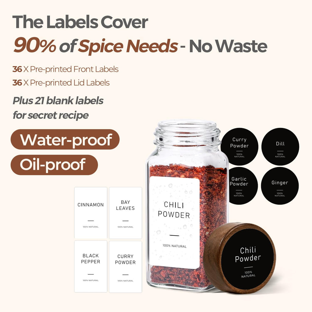 Glass Spice Storage Jars with Acacia Wood Lids & Labels 4Oz 24Pack