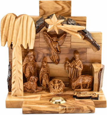 Nativity Set with Bark Roof