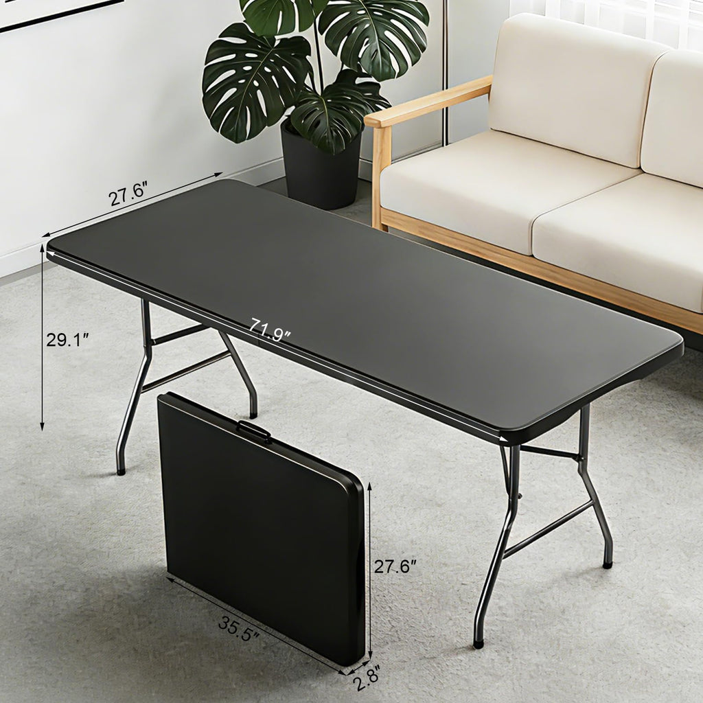 6FT Black Folding Table for Camping, Parties, Meeting, Picnic