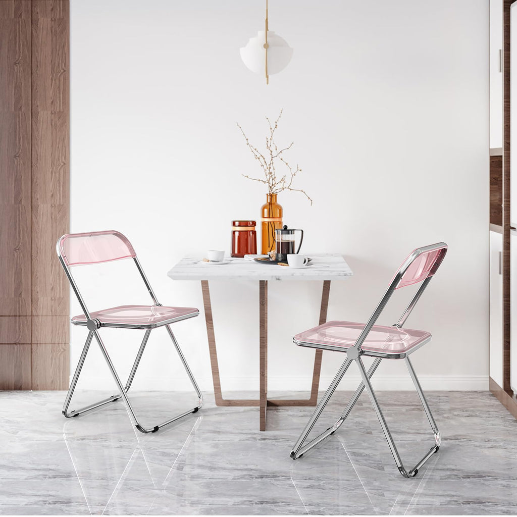 Acrylic Folding Chairs 4 Pack, Clear Chair Foldable and Stackable, Plastic Panel & Metal Chrome Frame, Weight