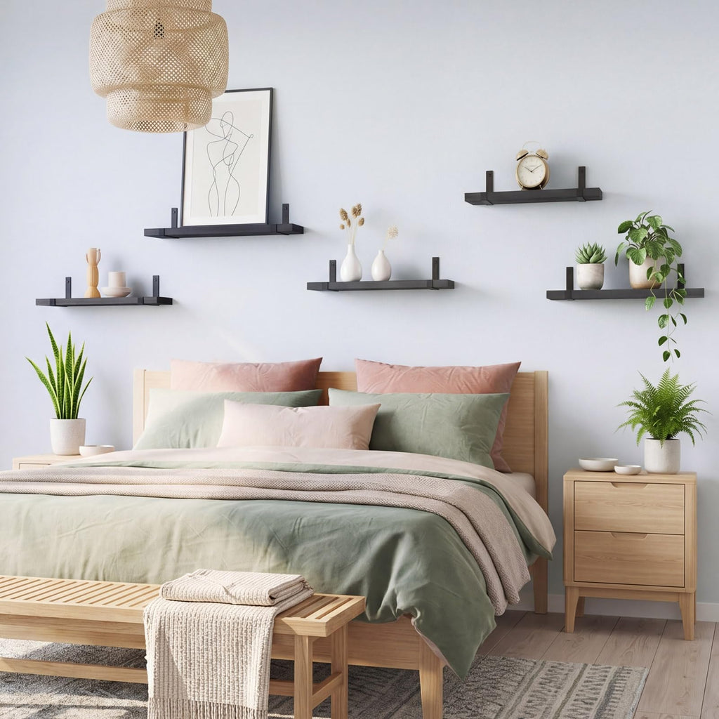 Floating Shelves for Wall, Wood, Set of 5, Width 4.75 Inches, Black