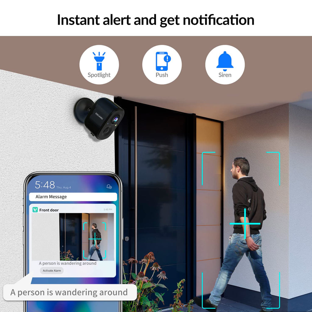 Wireless Outdoor Security Camera Battery Rechargeable, WiFi AI Motion Detection Camera Security with 2-Way Audio, Night