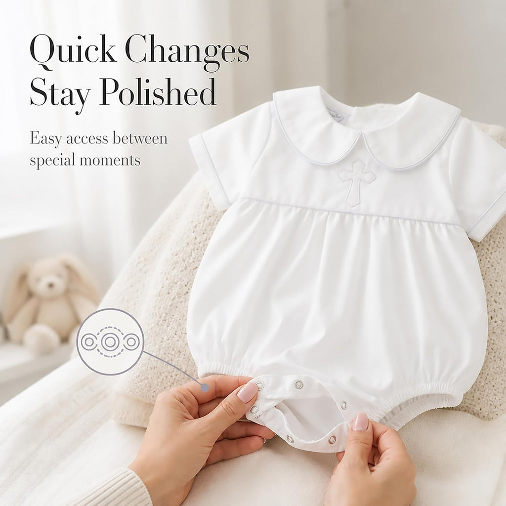 Baby Boys Heirloom Baptism Bubble Romper, Christening Outfit