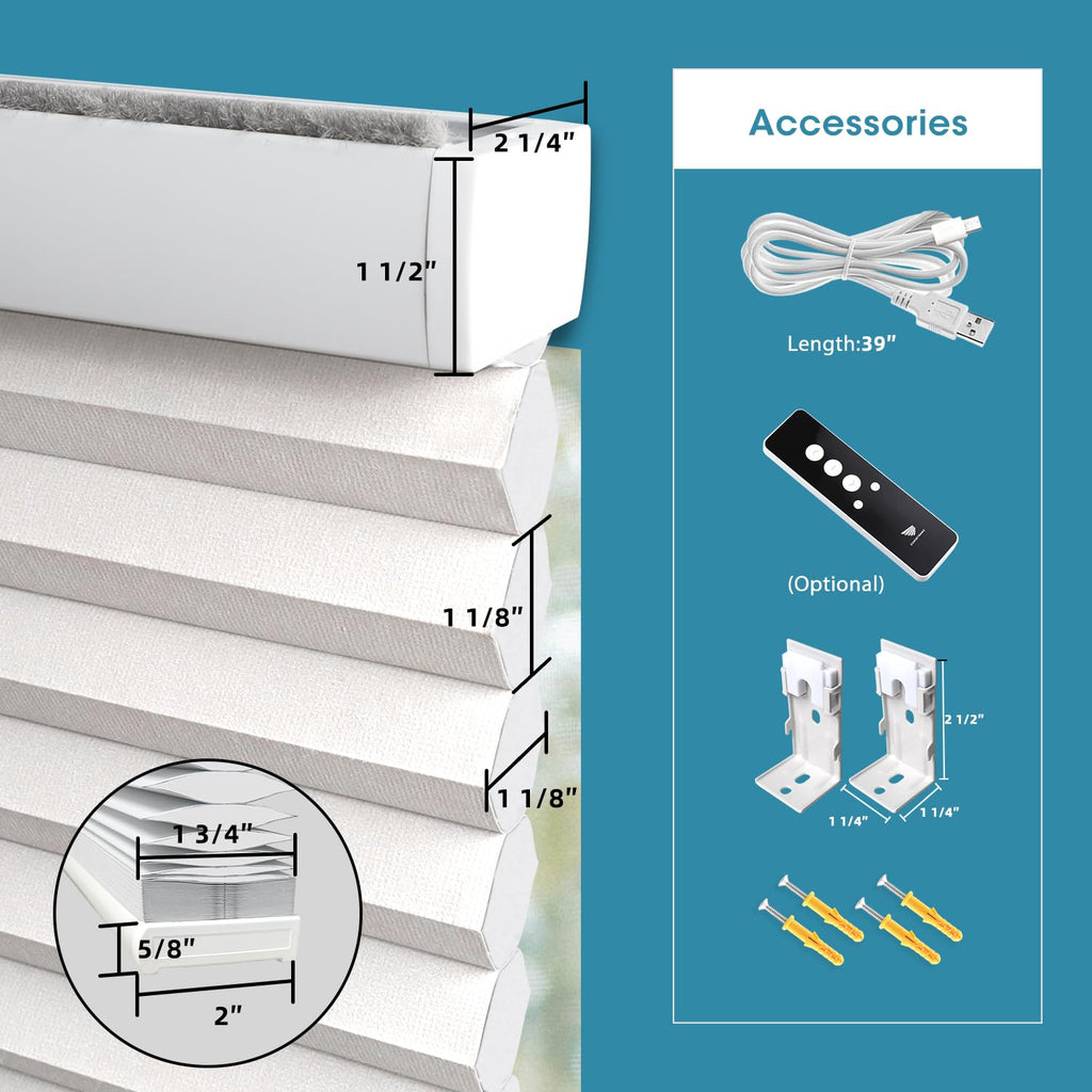 Motorized Cellular Shades, 60% Blackout Single-Cell White
