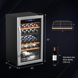 Dual Zone Beverage Cooler Refrigerator, 33 Bottle Chiller with Glass Door & Digi