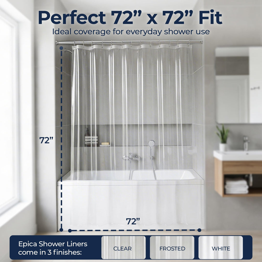Waterproof Shower Curtain Liner, Metal Grommets (Clear)