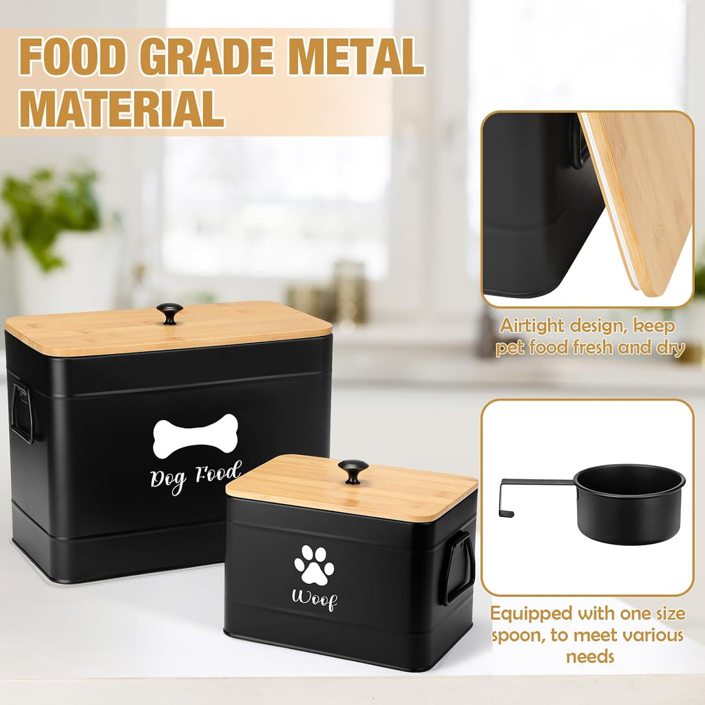 2Pcs Extra Large Metal Dog Food Containers Airtight 12&3.5 Lb, Black