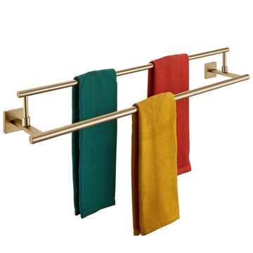 Towel Bars 32-Inch Bathroom Towel Holder Champagne Bronze Double Bath Towel Racks Wall Mounted Stainless Steel