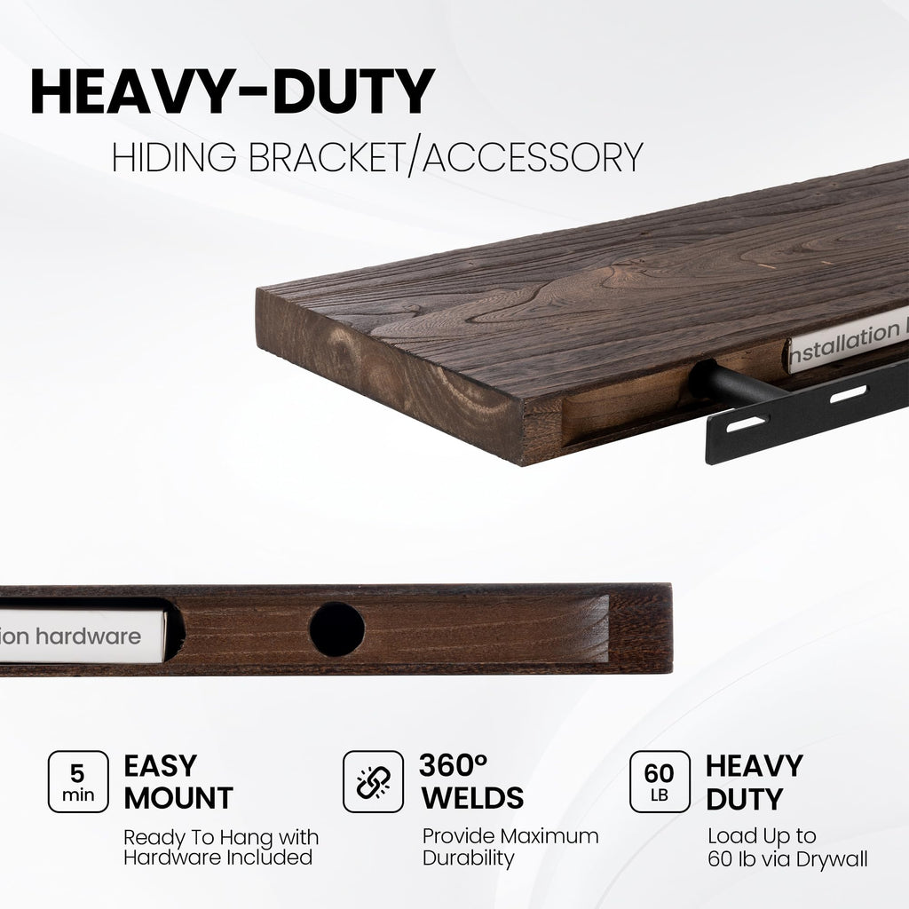 Floating Shelves for Wall, 8" Deep Solid Elm Wood Wall Mounted Shelves with Invisible Bracket, Farmhouse Wooden Shelf