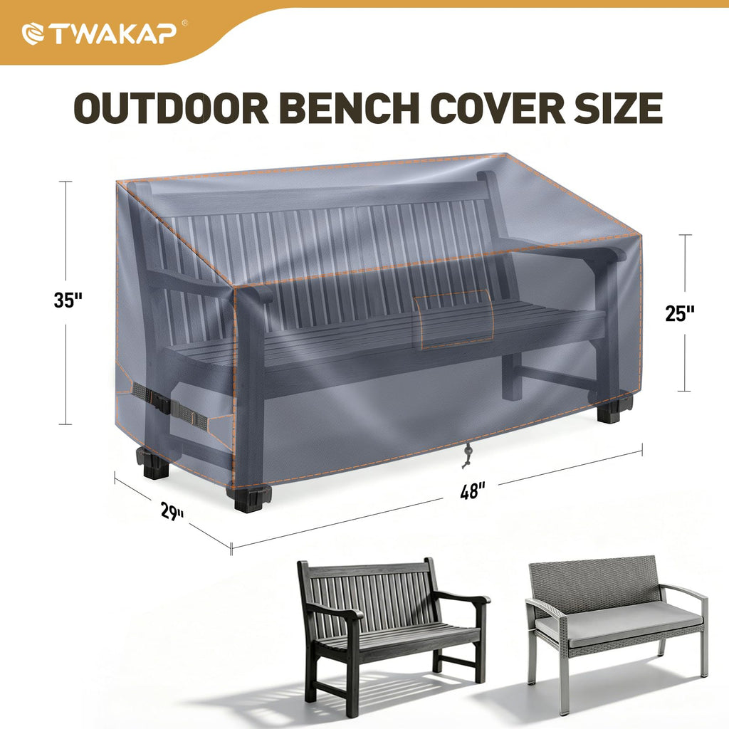 Outdoor Patio Bench Seat Cover Waterproof 2 Seater, 48Wx29Dx35H Inch, Grey