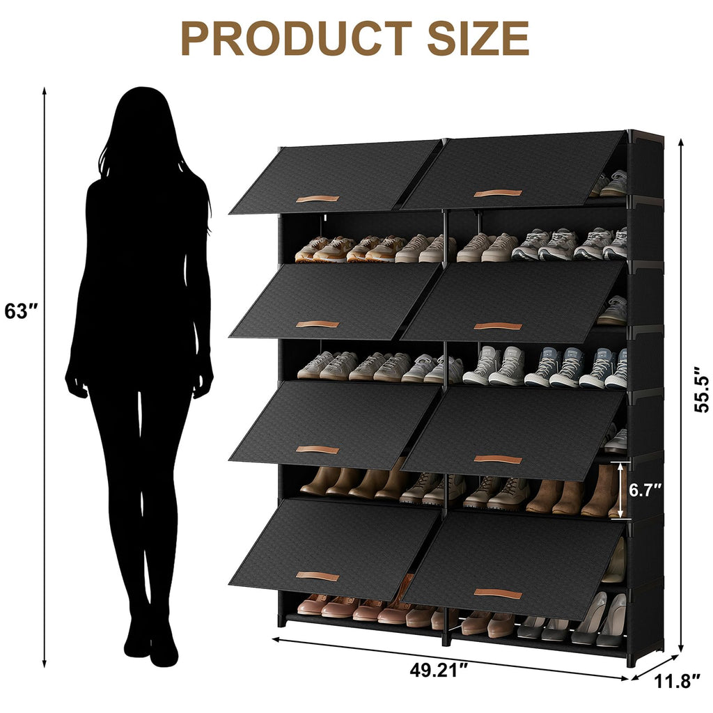 2 by 9 Tier Shoe Cabinet, 54-Pair Storage for Closet, Black