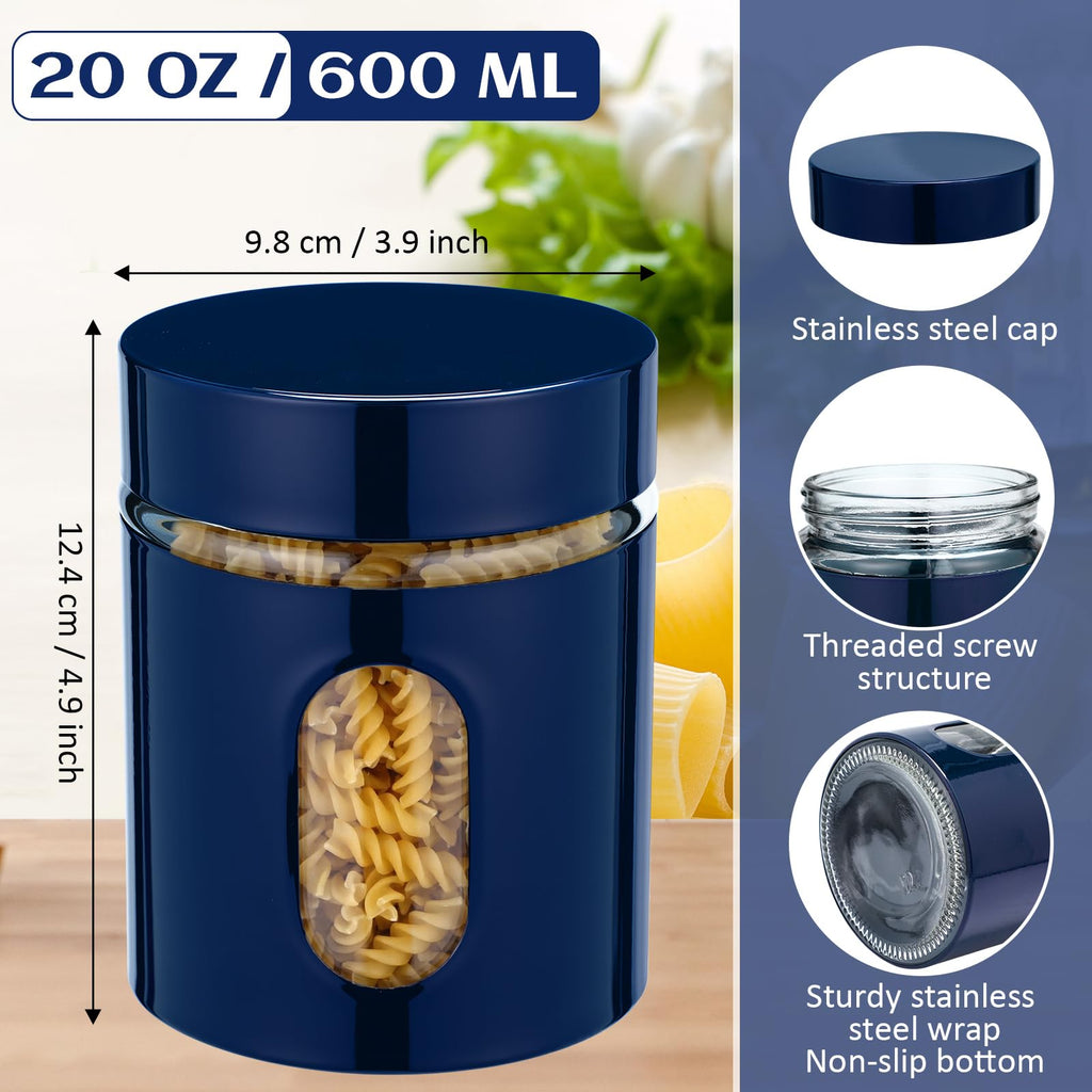 6 Pack 20 oz Airtight Stainless Steel Kitchen Canisters, Navy Blue